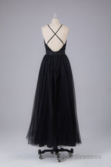 Elegant Tulle Spaghetti Straps Backless Floor Length Evening Prom Dress