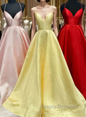 Elegant Yellow Satin Long Evening Prom Dress with Cross Back