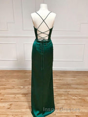 straps mermaid long formal dress Evening Prom dress with side slit and cowl neck