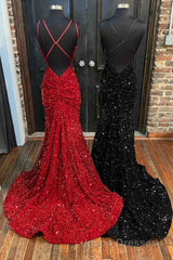 Mermaid Sequine Long Evening Prom Dress with Double Straps