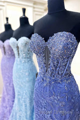 Sweetheart Periwinkle Keyhole Mermaid Evening Prom Dress with Appliques