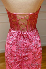 Coral Sweetheart Lace-Up Long Mermaid Evening Prom Dress with Appliques