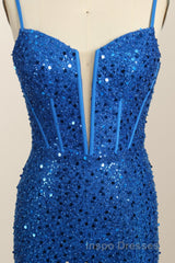 Royal Blue Sequin Mermaid Long Evening Prom Dress