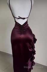 Sexy Slit Ruffles Evening Prom Dress