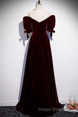 Modest Charming Burgundy Long Evening Prom Dress Vintage Evening Prom Dress With Bowknot