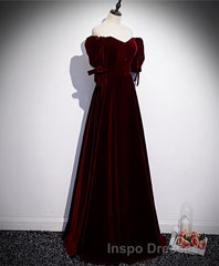 Modest Charming Burgundy Long Evening Prom Dress Vintage Evening Prom Dress With Bowknot