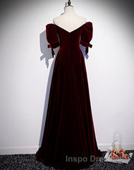 Modest Charming Burgundy Long Evening Prom Dress Vintage Evening Prom Dress With Bowknot