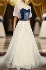 Elegant Ivory And Blue Flowy Princess Evening Prom Dress For Teens Long Homecoming Dress