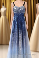 Chic Gorgeous Long A-line Ombre Sequin Floor Party Evening Prom Dress