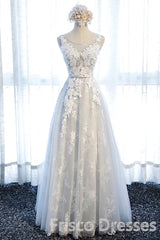 Ivory And Light Blue Long A-line Lace Up Cute Evening Prom Dress Party Dress