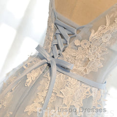 Ivory And Light Blue Long A-line Lace Up Cute Evening Prom Dress Party Dress