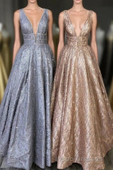 Amazing Unique V-neck Long Evening Prom Dress Gorgeous Modest Floor Length Party Dress