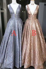 Amazing Unique V-neck Long Evening Prom Dress Gorgeous Modest Floor Length Party Dress