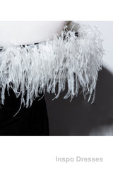 Black Velvet Mermaid Evening Prom Dress with Feather, Off the Shoulder Long Evening Prom Gown