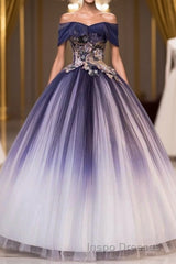 Ombre Ball Gown Evening Prom Dress Quinceanera Dress with Delicate Gold Appliques