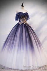 Ombre Ball Gown Evening Prom Dress Quinceanera Dress with Delicate Gold Appliques