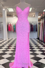 Mermaid Purple Sequin Long Evening Prom Dress with Slit