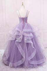 Princess Lavender Sparkly Spaghetti Straps Long Evening Prom Dress Floor Length Evening Prom Gown