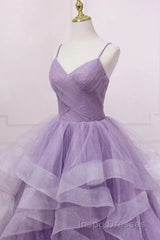 Princess Lavender Sparkly Spaghetti Straps Long Evening Prom Dress Floor Length Evening Prom Gown