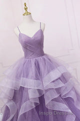 Princess Lavender Sparkly Spaghetti Straps Long Evening Prom Dress Floor Length Evening Prom Gown