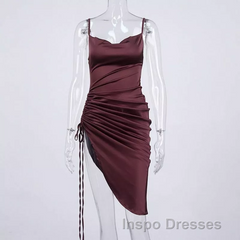 New Satin Green Evening Prom Dress Spaghetti Strap Party Evening Dress