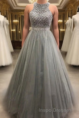 Gorgeous c A-line Scoop Beaded Long Evening Prom Dress Evening Prom Gowns