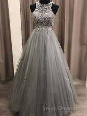 Gorgeous c A-line Scoop Beaded Long Evening Prom Dress Evening Prom Gowns