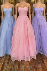 Shiny Tulle Open Back Pink Lilac Blue Long Evening Prom Dress, Long Pink Lilac Blue Tulle Formal Graduation Evening Prom Dress