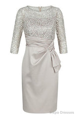 Sparkly Half Sleeves Short Silver Mother of Bride Dress