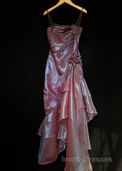 Spaghetti Straps Purple Mermaid Vintage Ruffled Evening Prom Dress