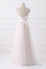 Girly Spaghetti Straps Long A-line Floor Length Wedding Dress