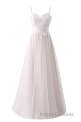 Girly Spaghetti Straps Long A-line Floor Length Wedding Dress