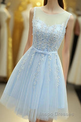 Blue Round Neck A Line Homecoming Dress