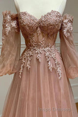 Blush Corset Off the Shoulder Long Evening Prom Dress with Appliques