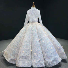Glitter High Neck Open Back Lace Up Ball Gown Evening Prom Dress