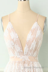 Spaghetti Straps White Evening Prom Dress