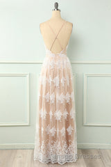 Spaghetti Straps White Evening Prom Dress