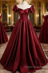A-Line Ballgown Satin Long Party Dress Off Shoulder Sweetheart Floor Length Evening Prom Dress
