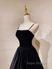 A Line Black Velvet Long Evening Prom Dress Beaded Birthday Party Dress
