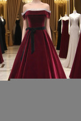 A-Line Burgundy Long Evening Prom Dress, Burgundy Formal Evening Dress