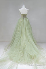 A Line Corset Back Sage Green Tulle Long Dresses