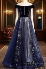A-Line Elegant Floral Evening Prom Formal Evening Dress Off Shoulder Short Sleeve Sweep / Brush Train Tulle With Pleats Pattern / Print