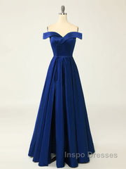 A-Line Green Off Shoulder Long Evening Prom Dress, Green Formal Evening Dress
