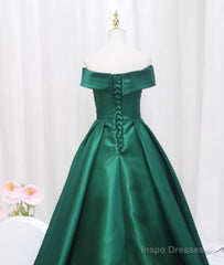 A-line Green Satin Sweetheart Formal Dress, Green Long Evening Dress Prom Dress