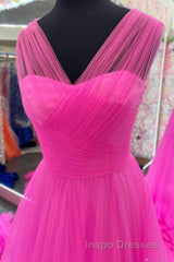 A line Illusion V Neck Layers Tulle Evening Prom Dress