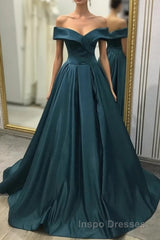 A-line Off the Shoulder Long Evening Prom Dress Satin Formal Evening Prom Gowns