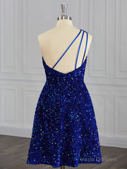 A-line One-Shoulder Sequin Short/Mini Velvet Sequins Dress
