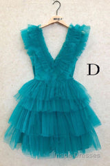 A Line Pink V Neck Tiered Homecoming Dress,Tulle Short Evening Prom Party Dress