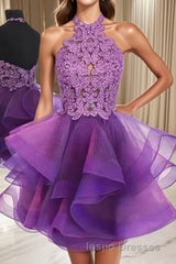 A-Line/Princess Halter Short/Mini Tulle Homecoming Dress