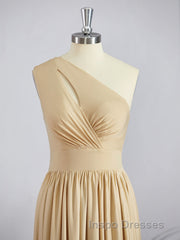 A-Line/Princess One-Shoulder Floor-Length Jersey Bridesmaid Dress with Leg Slit